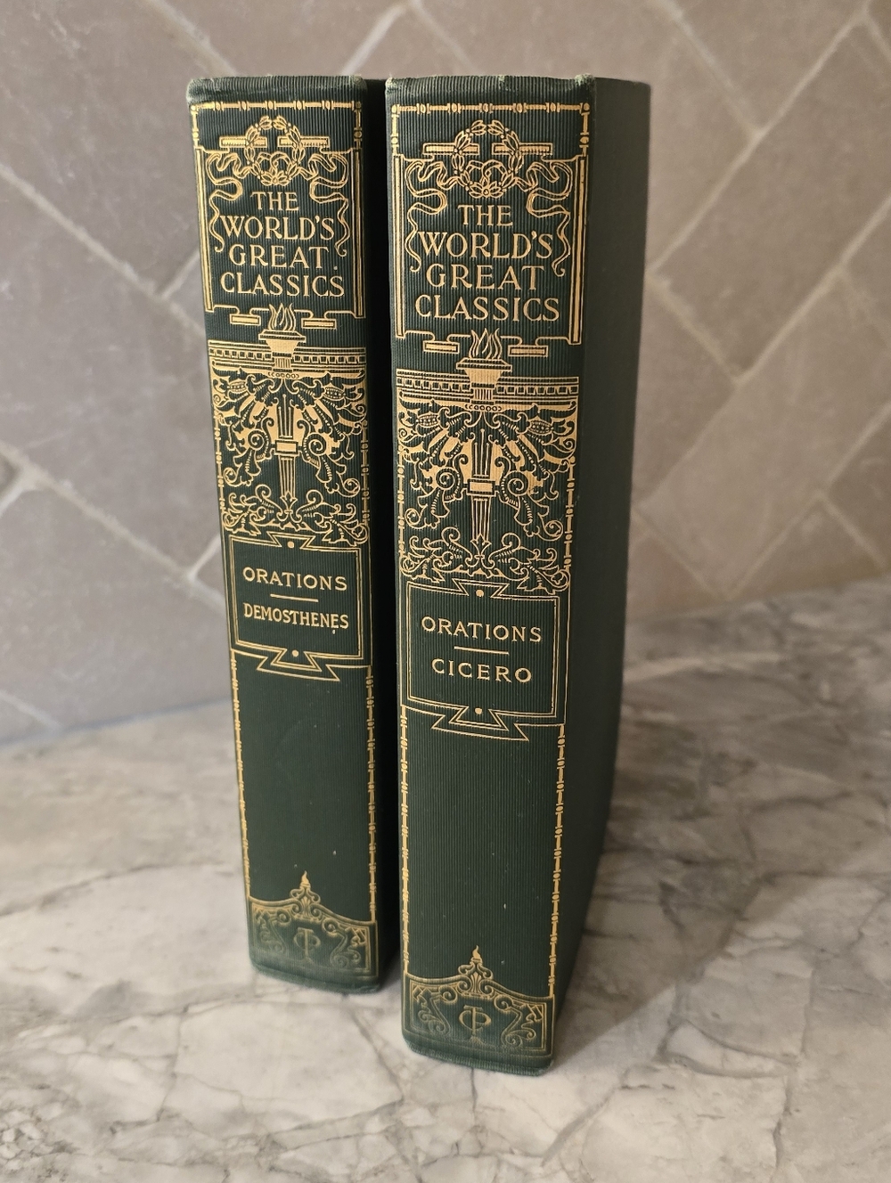 2 Antique Books from "World's Great Classics" series Orations Cicero Demosthenes